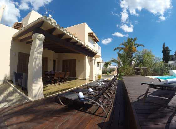 Colonnaded terrace and timber deck beside the pool, Sant Jordi de Ses Salines, Ibiza