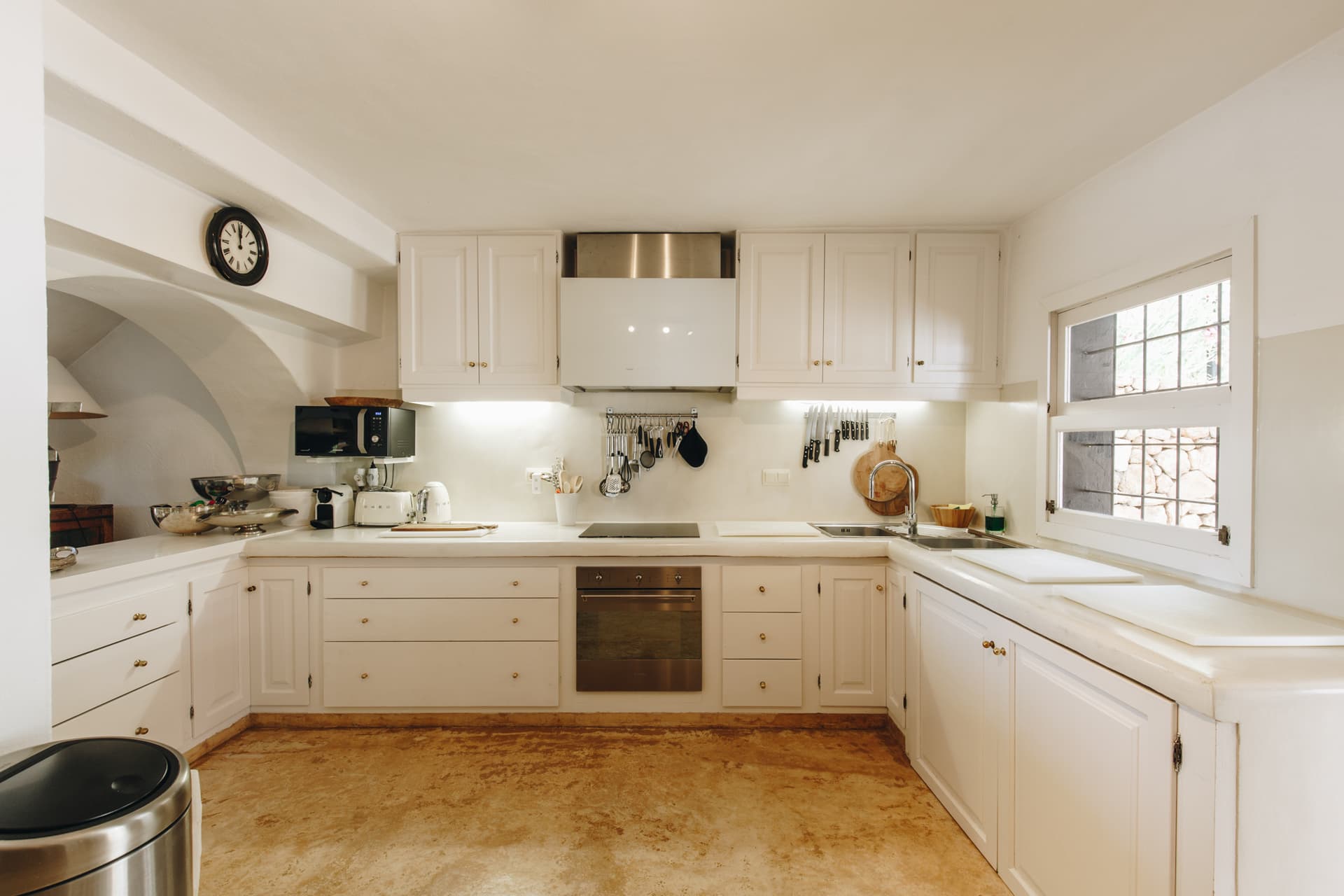 Traditional white kitchen at Villa Charo, San Rafael, Ibiza