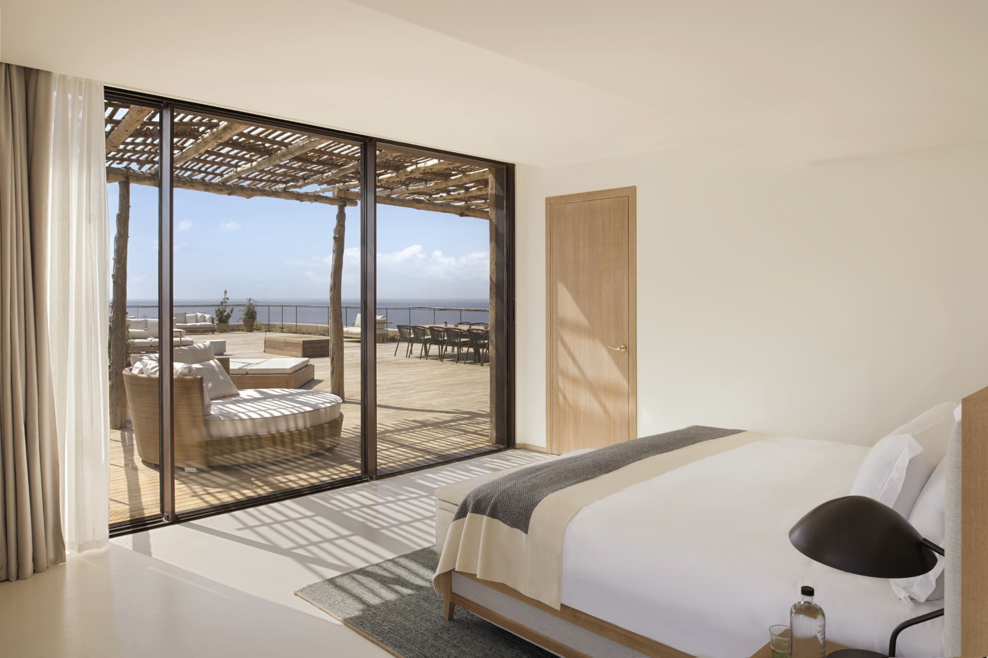 Bedroom with glazing facing the open horizon, Portinatx, Ibiza