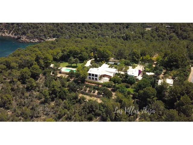 Aerial view of Villa Tortuga and its grounds among dense pine woodland, Sant Joan de Labritja, Ibiza